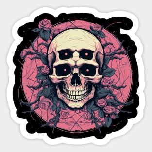 Psychedelic Skull With Roses and Pink Flowers Sticker